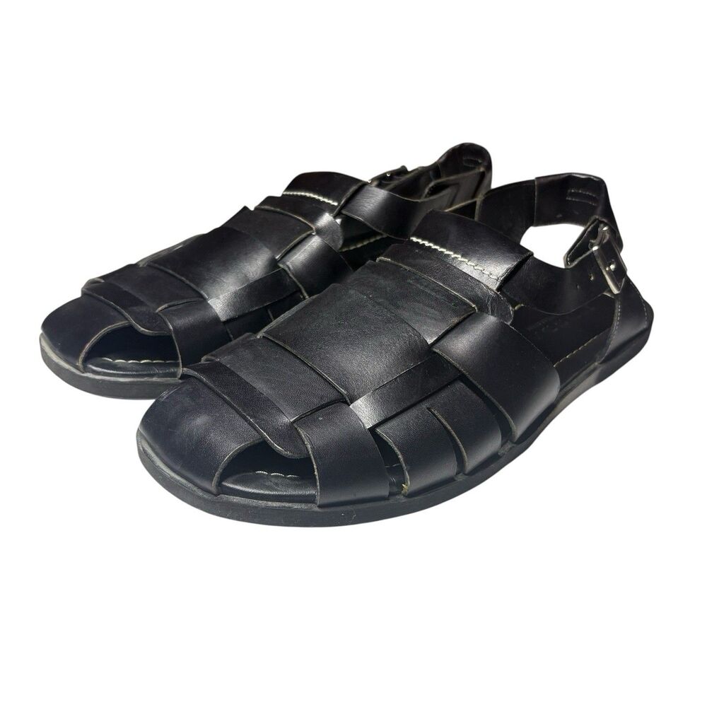 Mezlan Fisherman’s Sandals Leather Shoes Black Men’s Sz 7.5 Summer Made In Spain